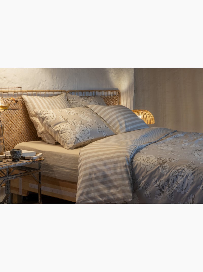 Housse de couette 100% coton 57 fils imprimé nora Beige - Kiabi
