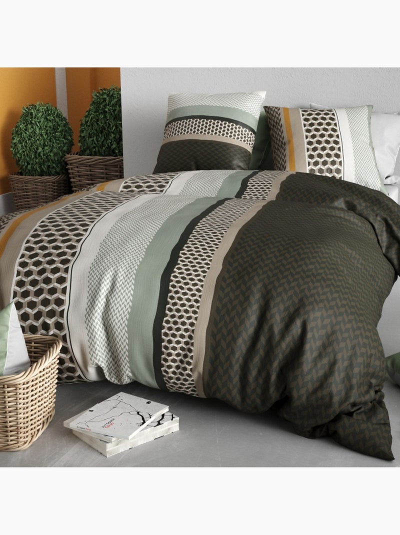 Housse de couette 100% coton 57 fils + taie(s) d'oreiller Marron - Kiabi