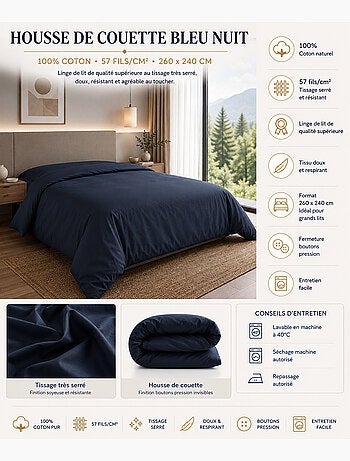Housse de couette – 100% Coton 57 fils/cm² – Qualité Supérieure