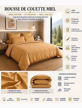 Housse de couette – 100% Coton 57 fils/cm² – Qualité Supérieure