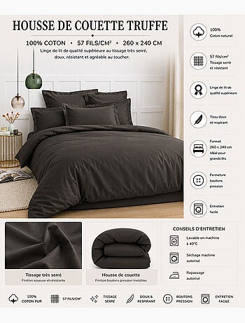 Housse de couette – 100% Coton 57 fils/cm² – Qualité Supérieure