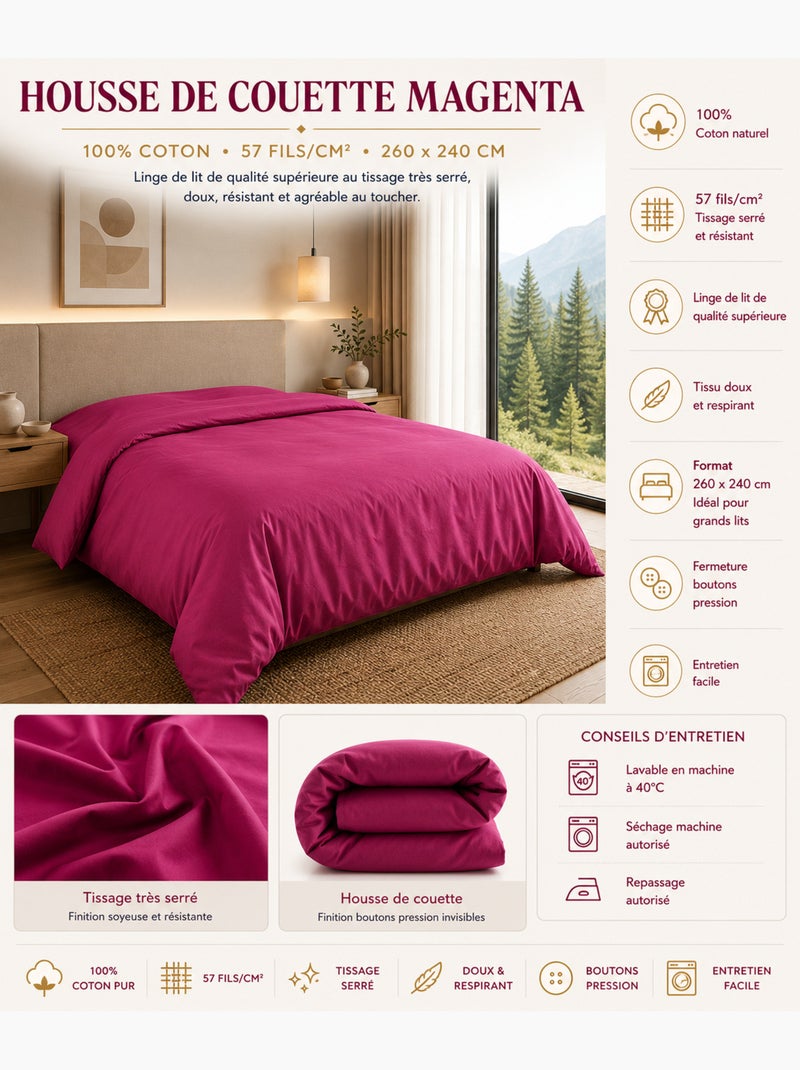 Housse de couette – 100% coton 57 fils/cm² – qualité supérieure Rose fushia - Kiabi