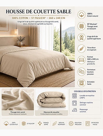 Housse de couette – 100% Coton 57 fils/cm² – Qualité Supérieure