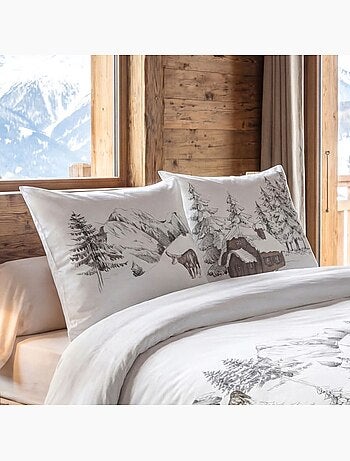 Housse de couette 100% coton 57fils finition rabat + 2 taies d’oreiller