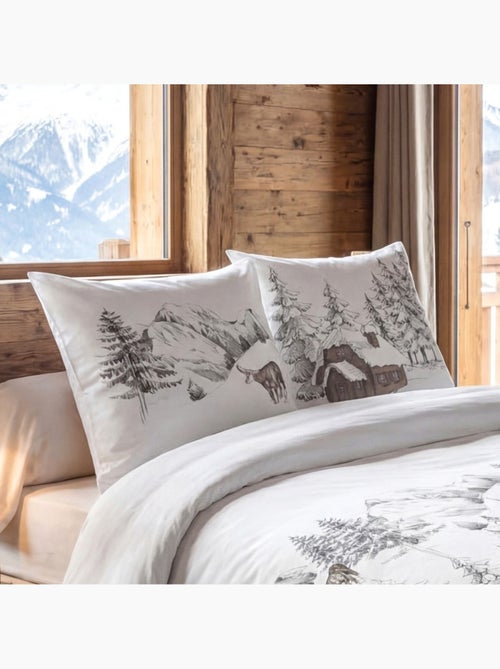 Housse de couette 100% coton 57fils finition rabat + 2 taies d’oreiller - Kiabi Housse de couette 100% coton 57fils finition rabat + 2 taies d’oreiller - Kiabi