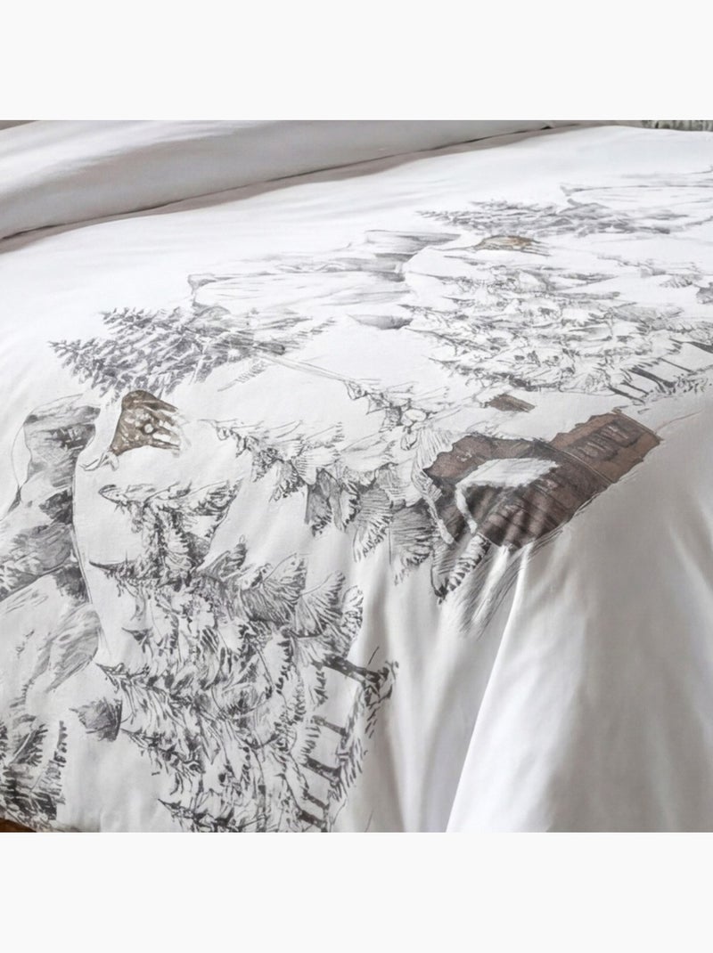 Housse de couette 100% coton 57fils finition rabat + 2 taies d’oreiller Blanc - Kiabi