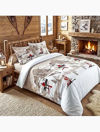 Housse de couette 100% coton 57fils finition rabat + 2 taies d’oreiller