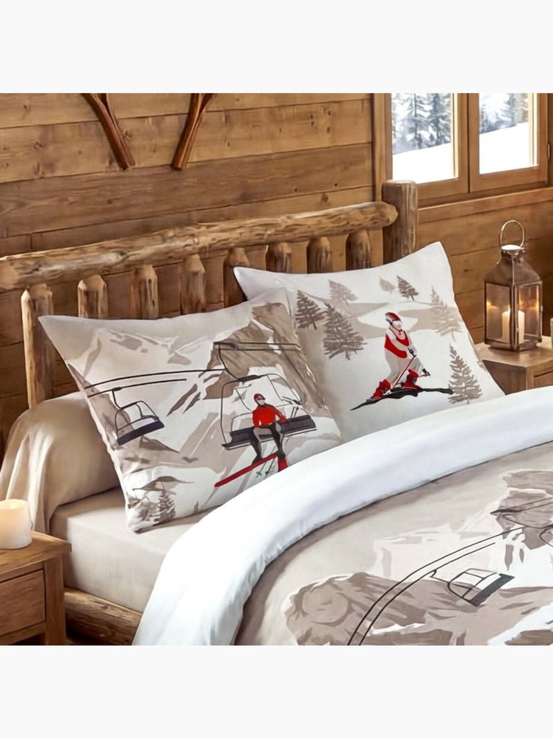 Housse de couette 100% coton 57fils finition rabat + 2 taies d’oreiller Blanc - Kiabi