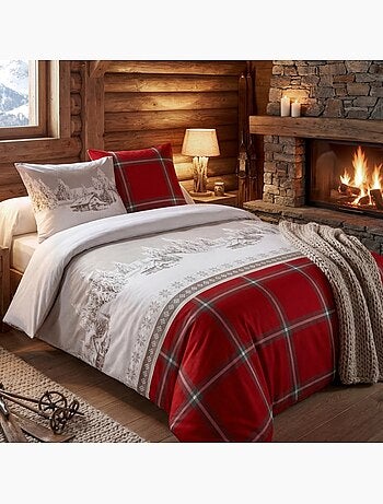 Housse de couette 100% coton 57fils finition rabat + 2 taies d’oreiller