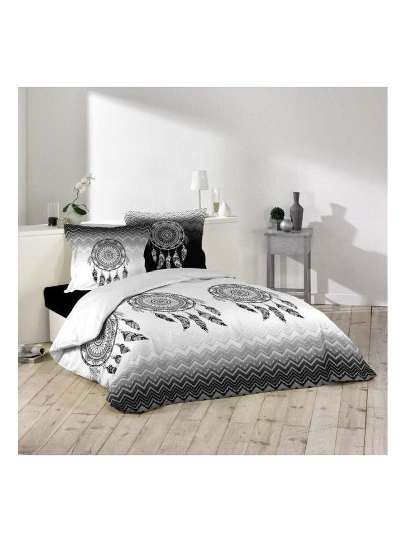 Housse de couette  100% coton Attrape Rêves + 2 taies d'oreillers Blanc - Kiabi