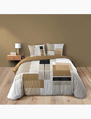 Housse de couette 100% coton finition pression + 2 taies d’oreiller