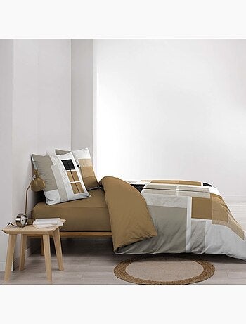 Housse de couette 100% coton finition pression + 2 taies d’oreiller