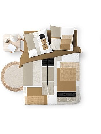 Housse de couette 100% coton finition pression + 2 taies d’oreiller