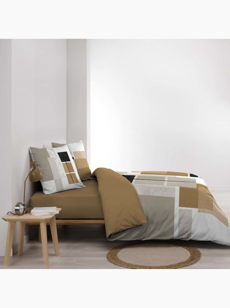 Housse de couette 100% coton finition pression + 2 taies d’oreiller Multicolore - Kiabi