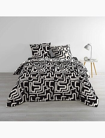 Housse de couette 100% coton finition pression + 2 taies d’oreiller