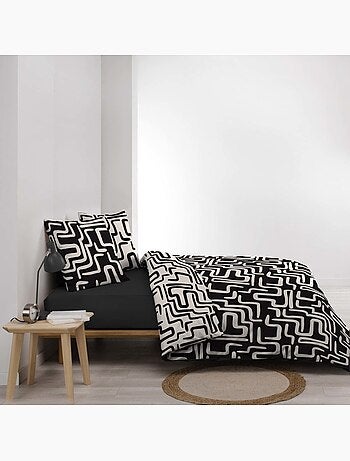 Housse de couette 100% coton finition pression + 2 taies d’oreiller