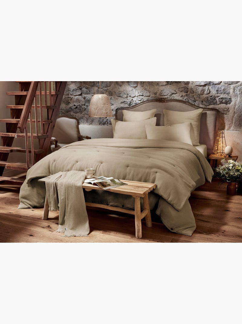 Housse de couette 100% coton nid d’abeille uni olya Beige Ficelle - Kiabi