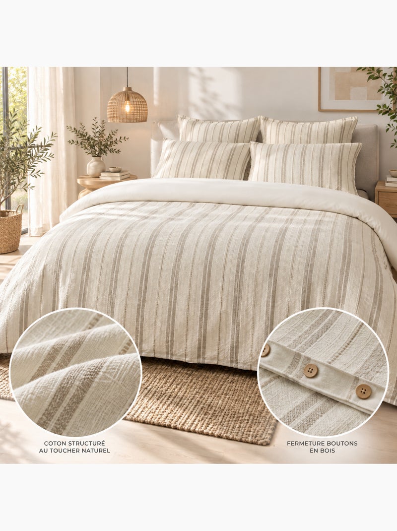 Housse de couette 100% coton texturé tom Beige naturel - Kiabi