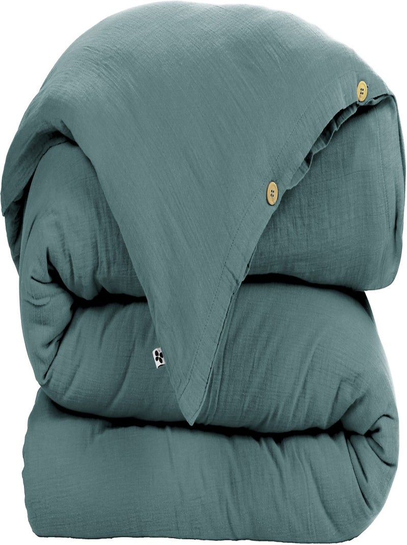 Housse de couette 100% gaze de coton Bleu canard - Kiabi