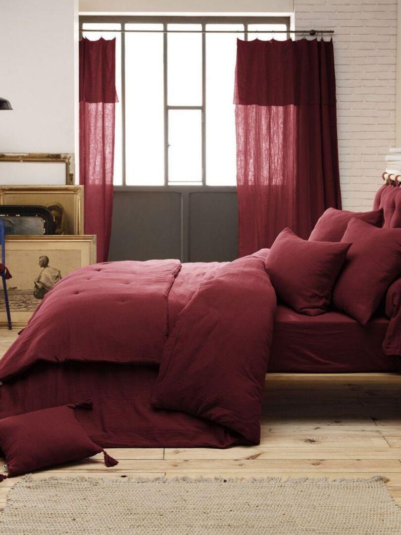 Housse de couette 100% Gaze de Coton - Bordeaux - Kiabi - 64.99€