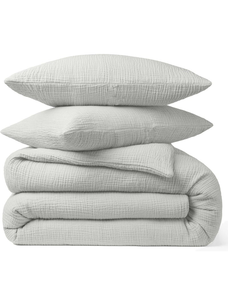 Housse de couette 100% gaze de coton Gris glacier - Kiabi