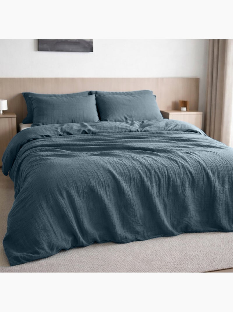 Housse de couette 100% gaze de coton lavé Bleu pétrole - Kiabi