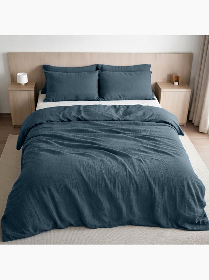 Housse de couette 100% gaze de coton lavé Bleu pétrole - Kiabi