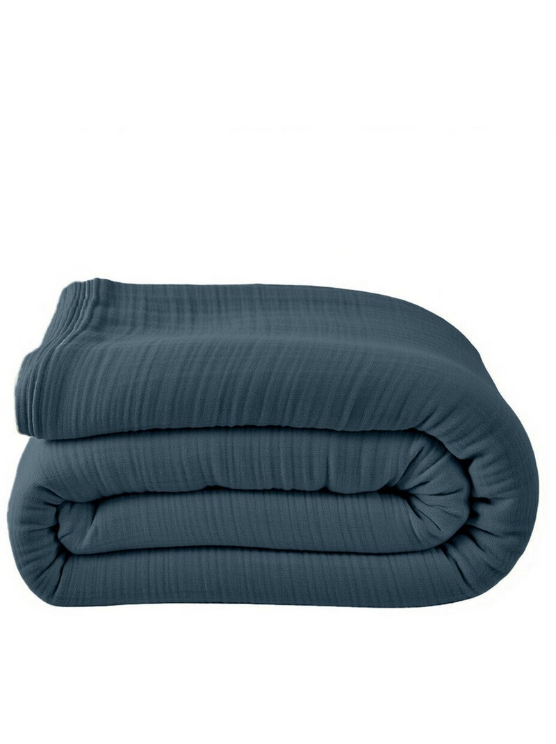 Housse de couette 100% gaze de coton lavé Bleu pétrole - Kiabi