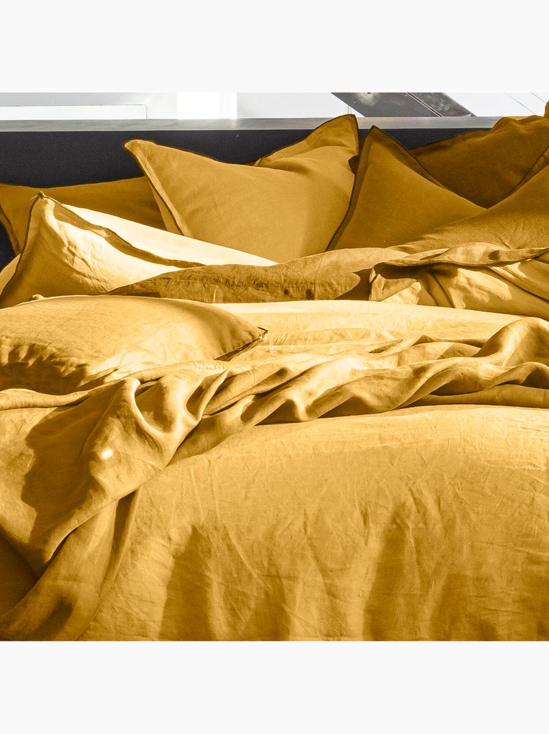 Housse de couette 100% lin lavé Jaune or - Kiabi