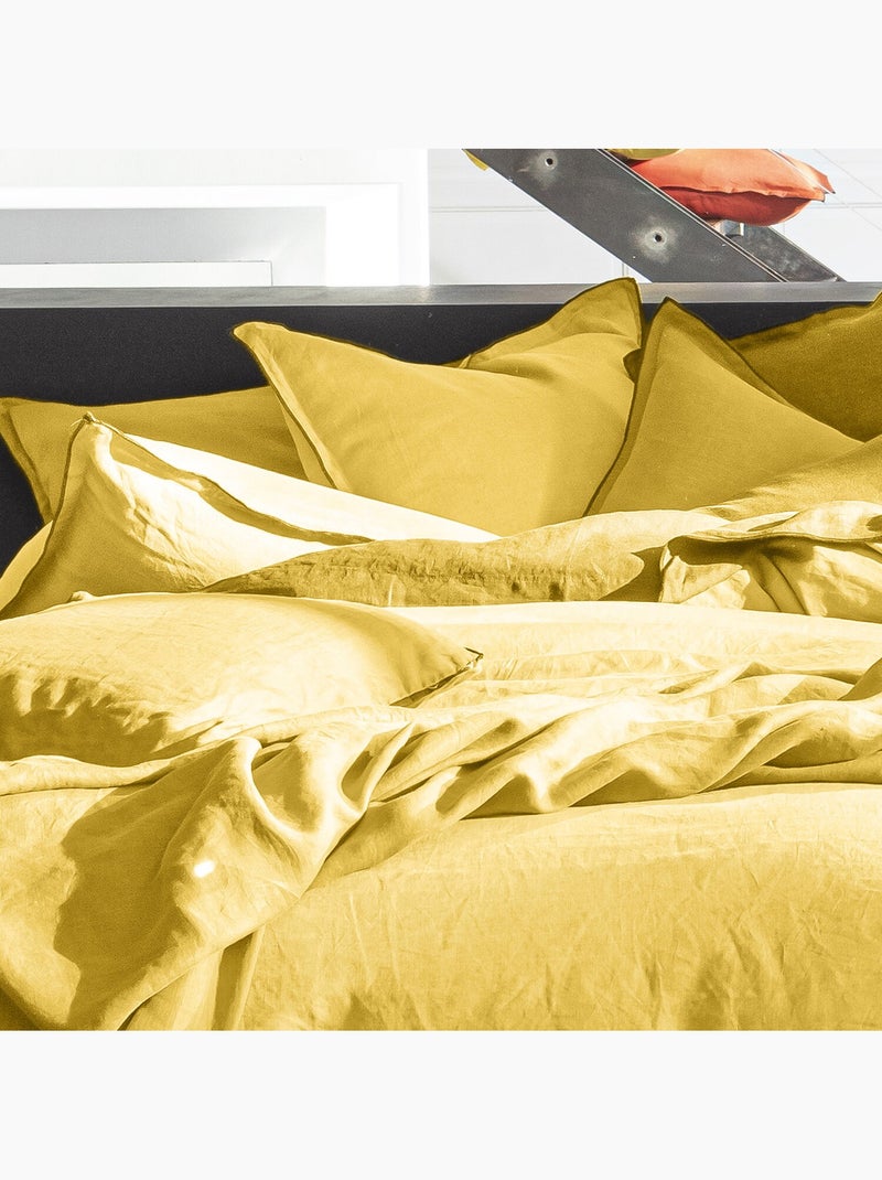 Housse de couette 100% lin lavé Jaune paille - Kiabi