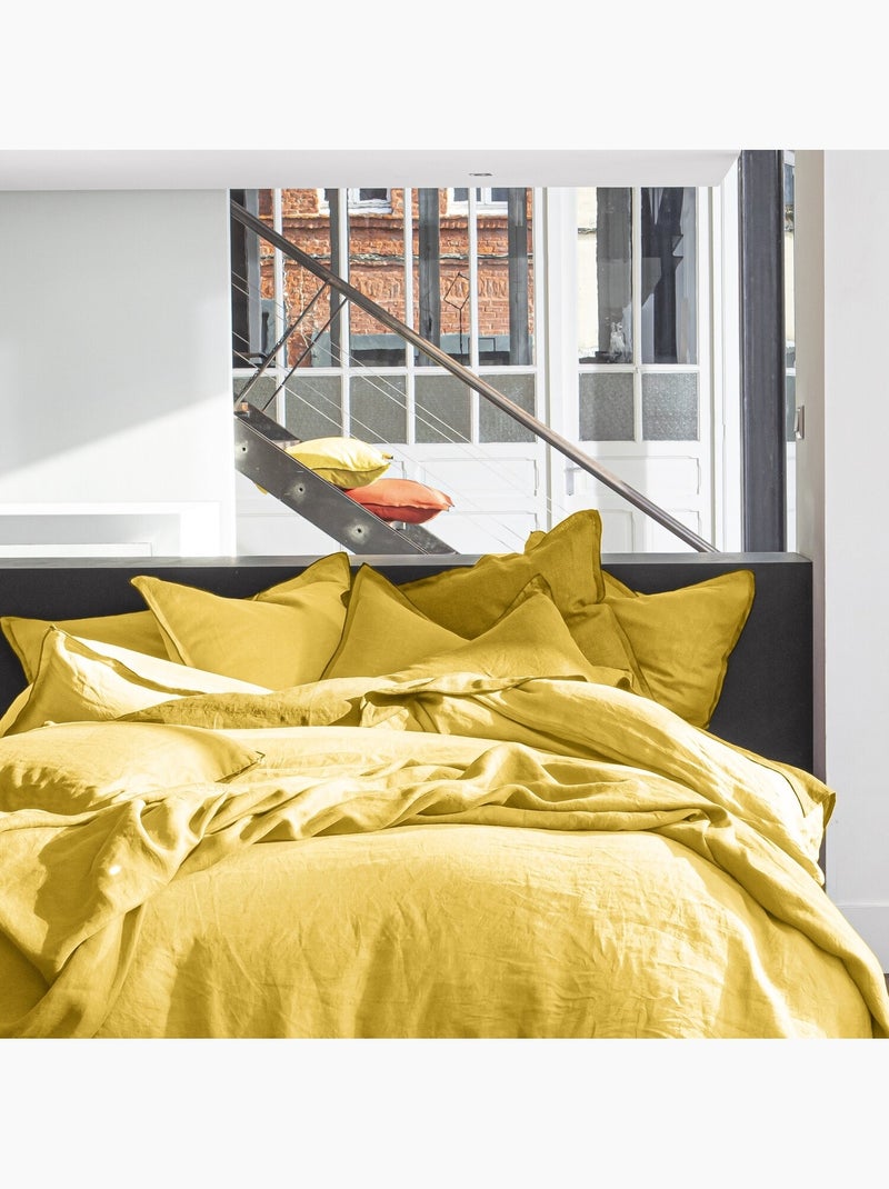 Housse de couette 100% lin lavé Jaune paille - Kiabi
