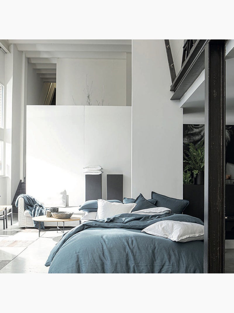 Housse de couette 100 % lin signature Bleu - Kiabi