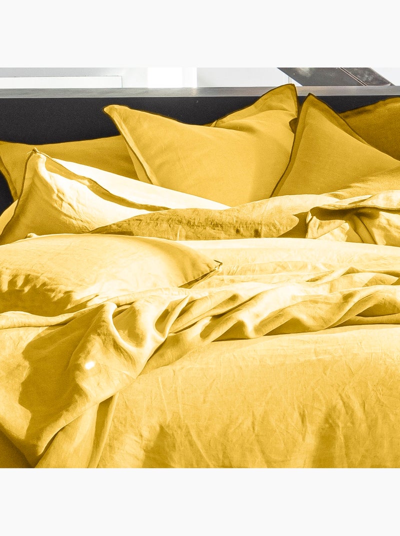 Housse de couette 100 % lin signature Jaune paille - Kiabi