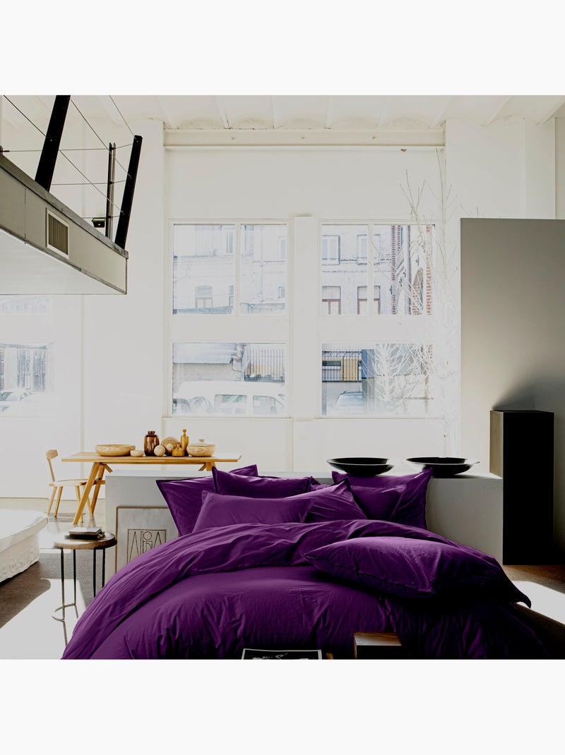 Housse de couette 100 % lin signature Prune - Kiabi