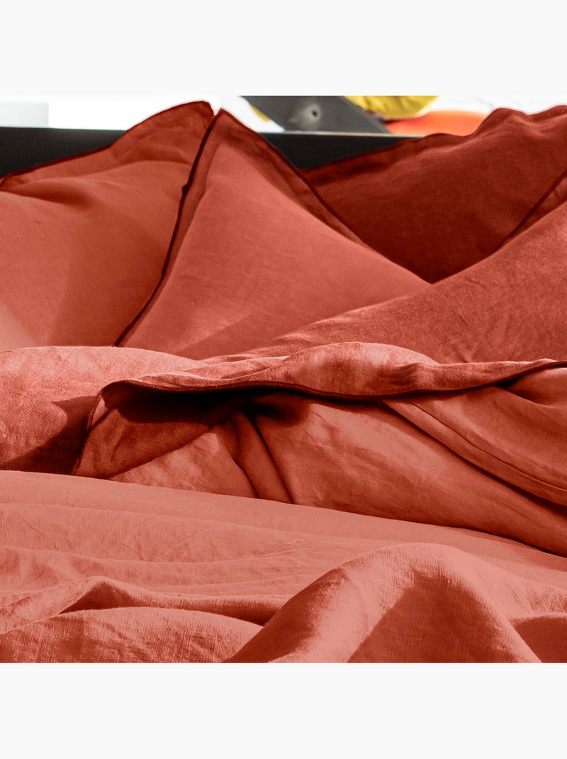 Housse de couette 100 % lin signature Rouge - Kiabi