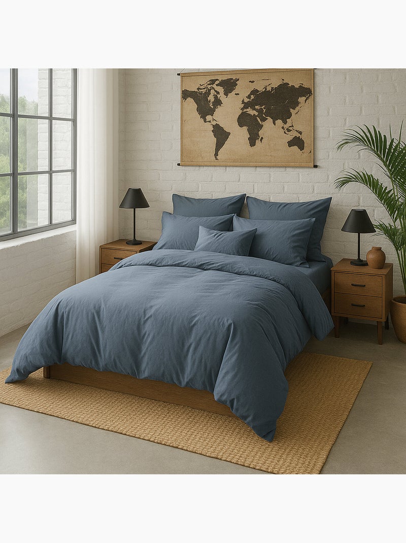 Housse de couette 100 % percale de coton elegance Bleu anthracite - Kiabi