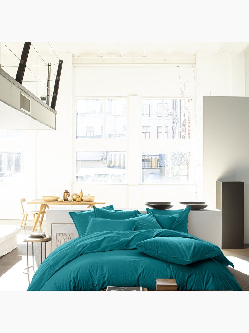 Housse de couette 100 % percale de coton elegance Bleu canard - Kiabi