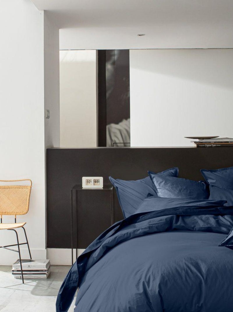 Housse de couette 100% Percale de Coton Lavé 80 fils Bleu - Kiabi