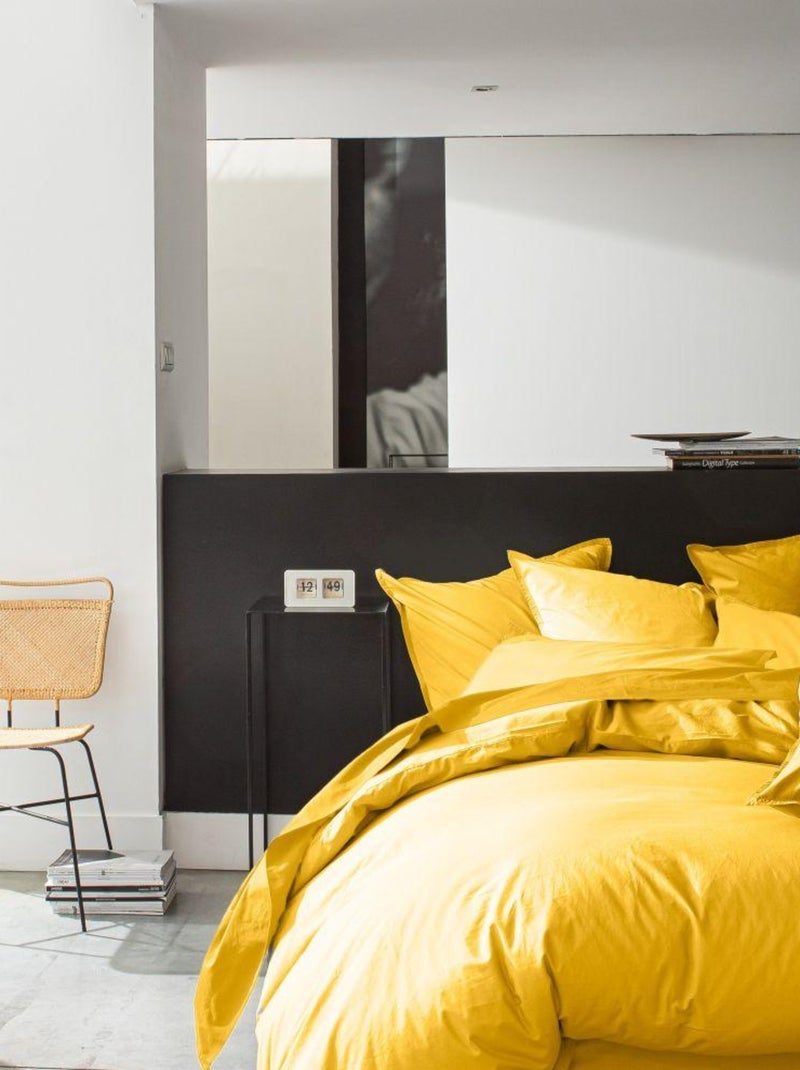Housse de couette 100% Percale de Coton Lavé 80 fils Jaune - Kiabi