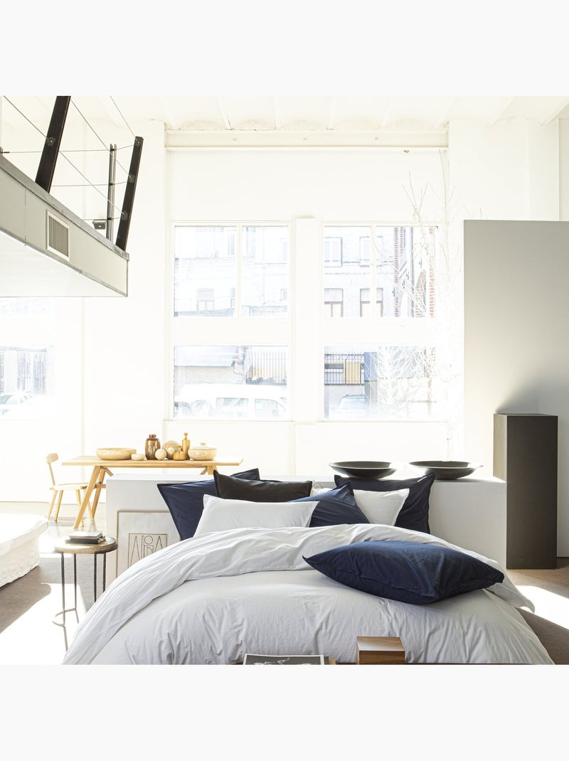 Housse de couette 100% percale de coton lavé 80fils/cm2 Blanc - Kiabi
