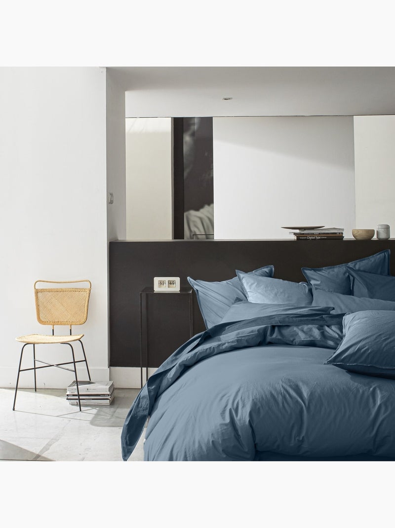 Housse de couette 100% percale de coton lavé 80fils/cm2 Bleu - Kiabi