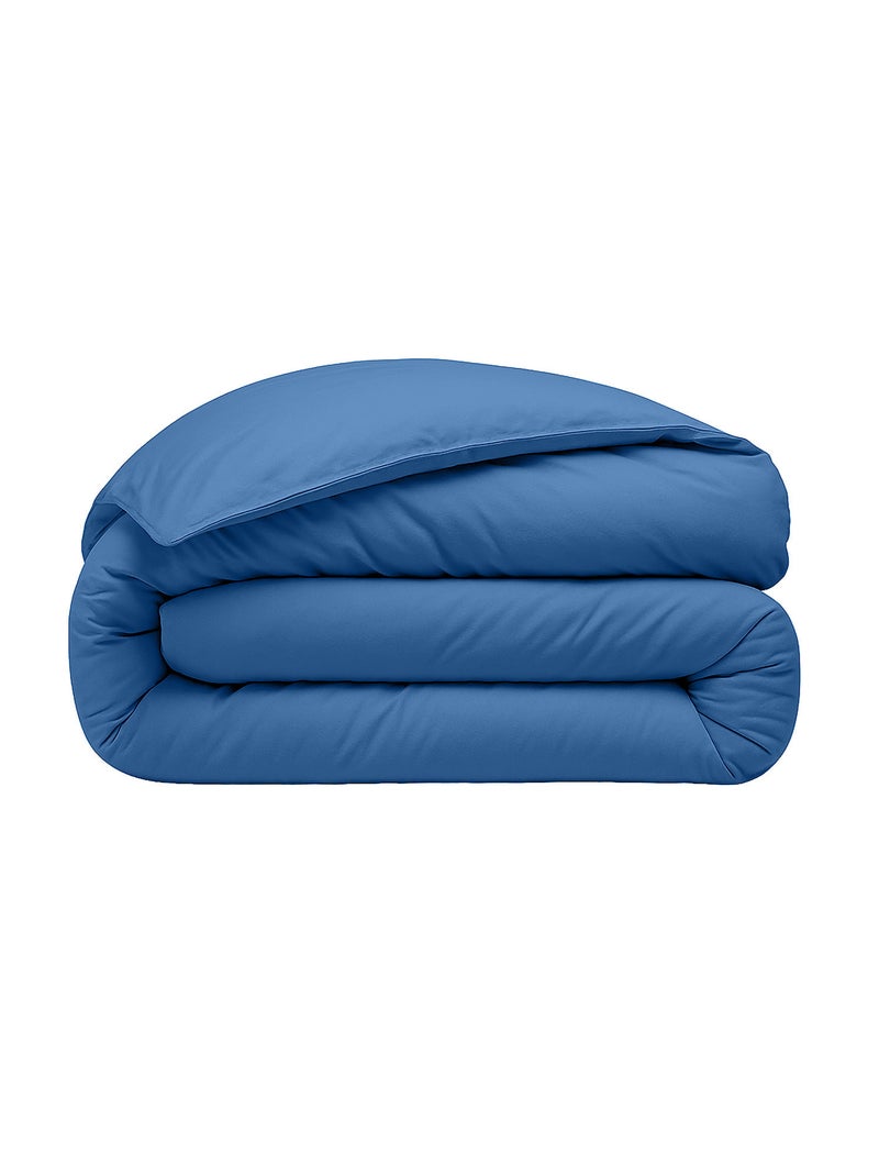 Housse de couette 100% percale de coton lavé 80fils/cm2 Bleu foncé - Kiabi