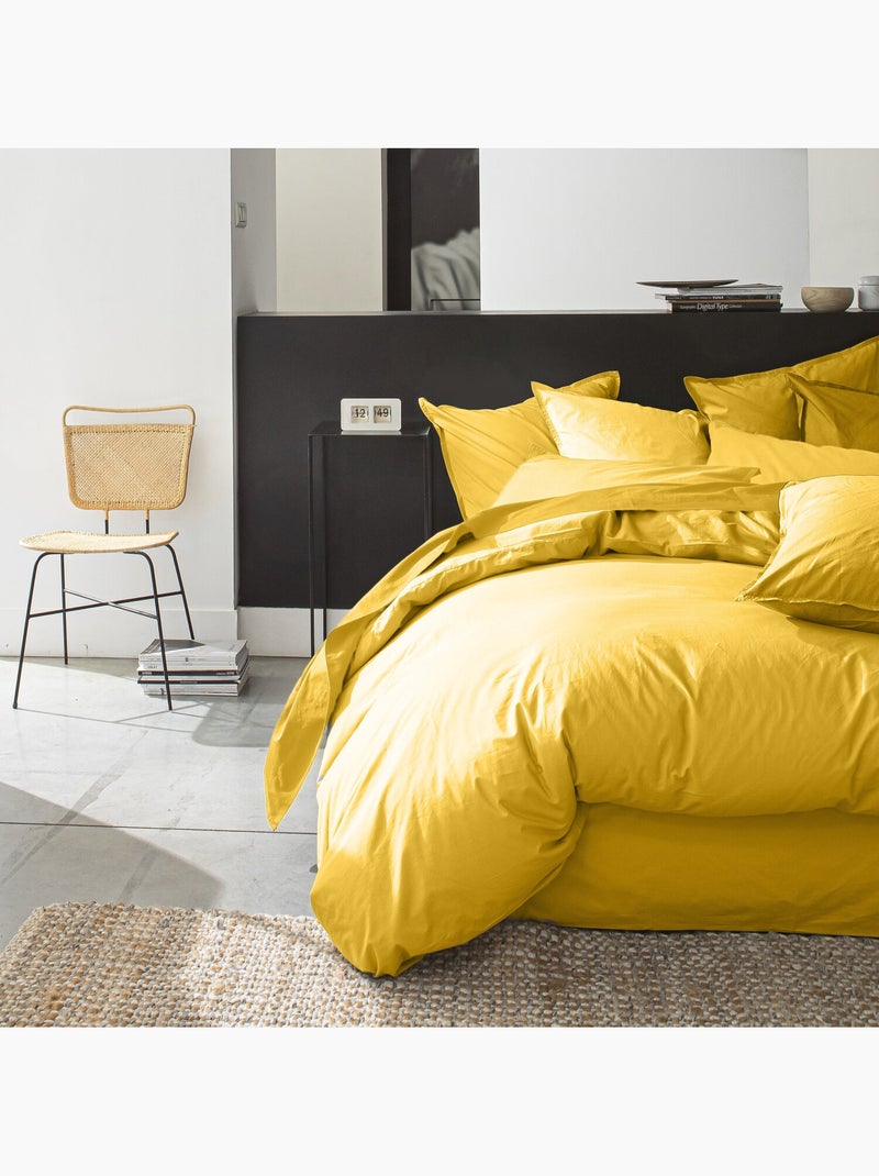 Housse de couette 100% percale de coton lavé 80fils/cm2 Jaune lumière - Kiabi