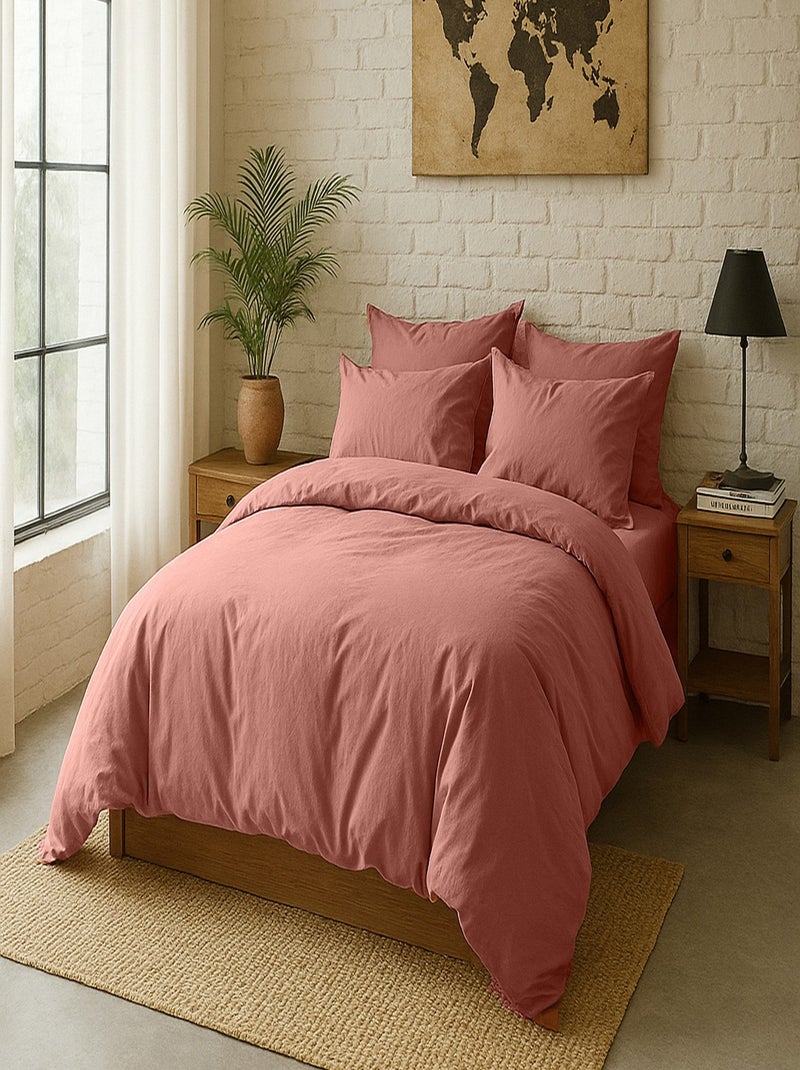 Housse de couette 100% percale de coton Rose profond - Kiabi