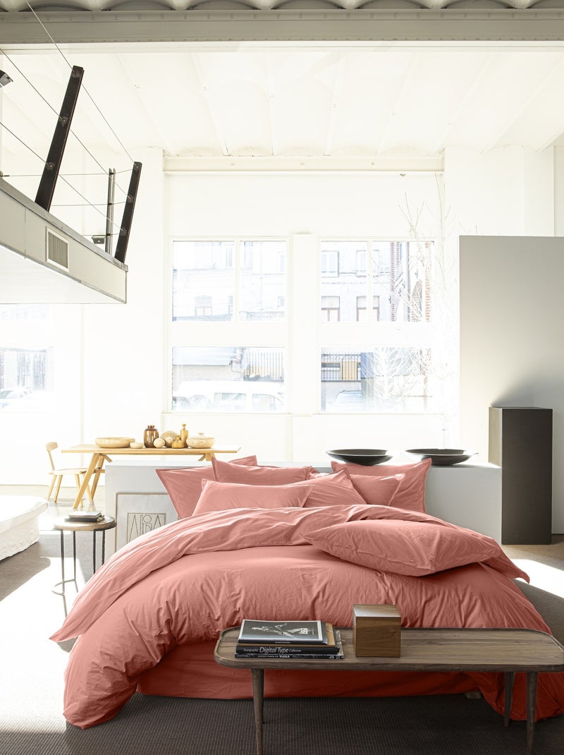 Housse de couette 100% percale de coton Rose profond - Kiabi