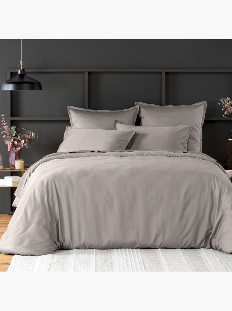 Housse de couette 100% satin de coton 105 fils uni Bleu marine - Kiabi