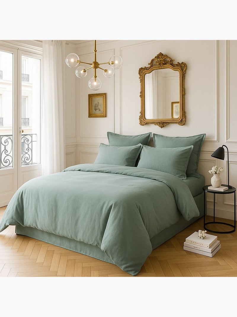 Housse de couette 100 % satin de coton désir Bleu céladon - Kiabi