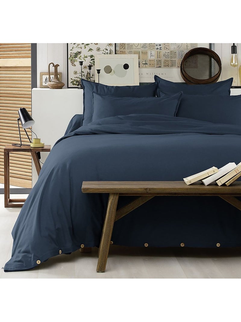 Housse de couette 100%flanelle Bleu nuit - Kiabi