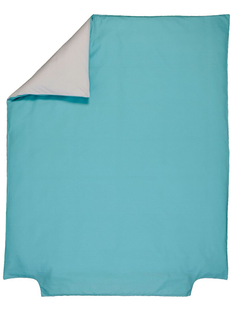 Housse de couette 120x150 cm bicolore - coton bio - 'P'tit Basile' Bleu turquoise - Kiabi