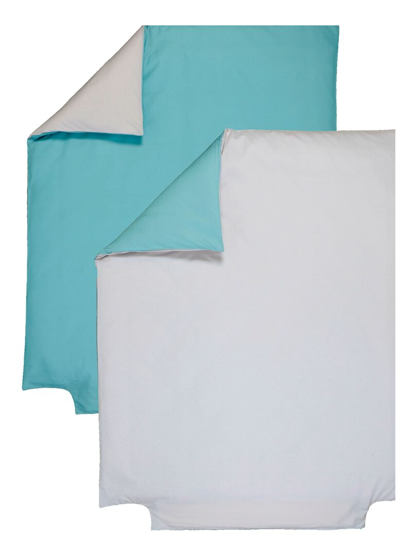 Housse de couette 120x150 cm bicolore - coton bio - 'P'tit Basile' Bleu turquoise - Kiabi